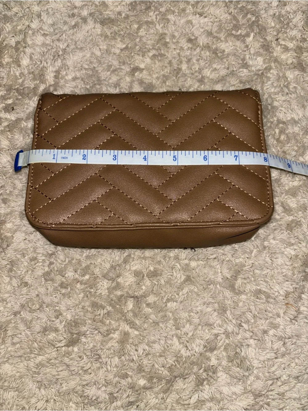 Quilted Tan Shoulder Bag/Purse - Women's Crossbody with gold chain strap